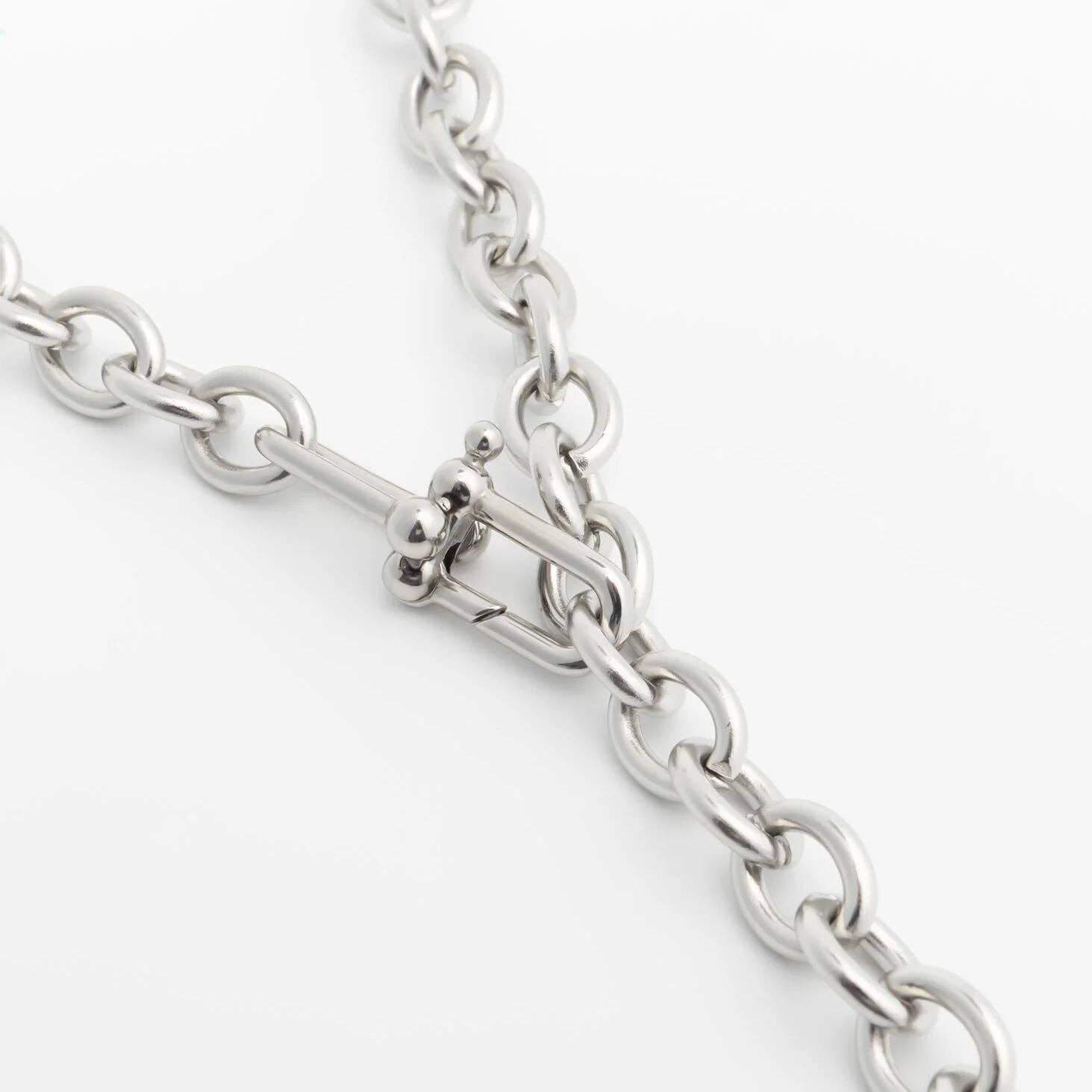 Gold Stainless Steel Y Necklace with Horse shoe Carabiner