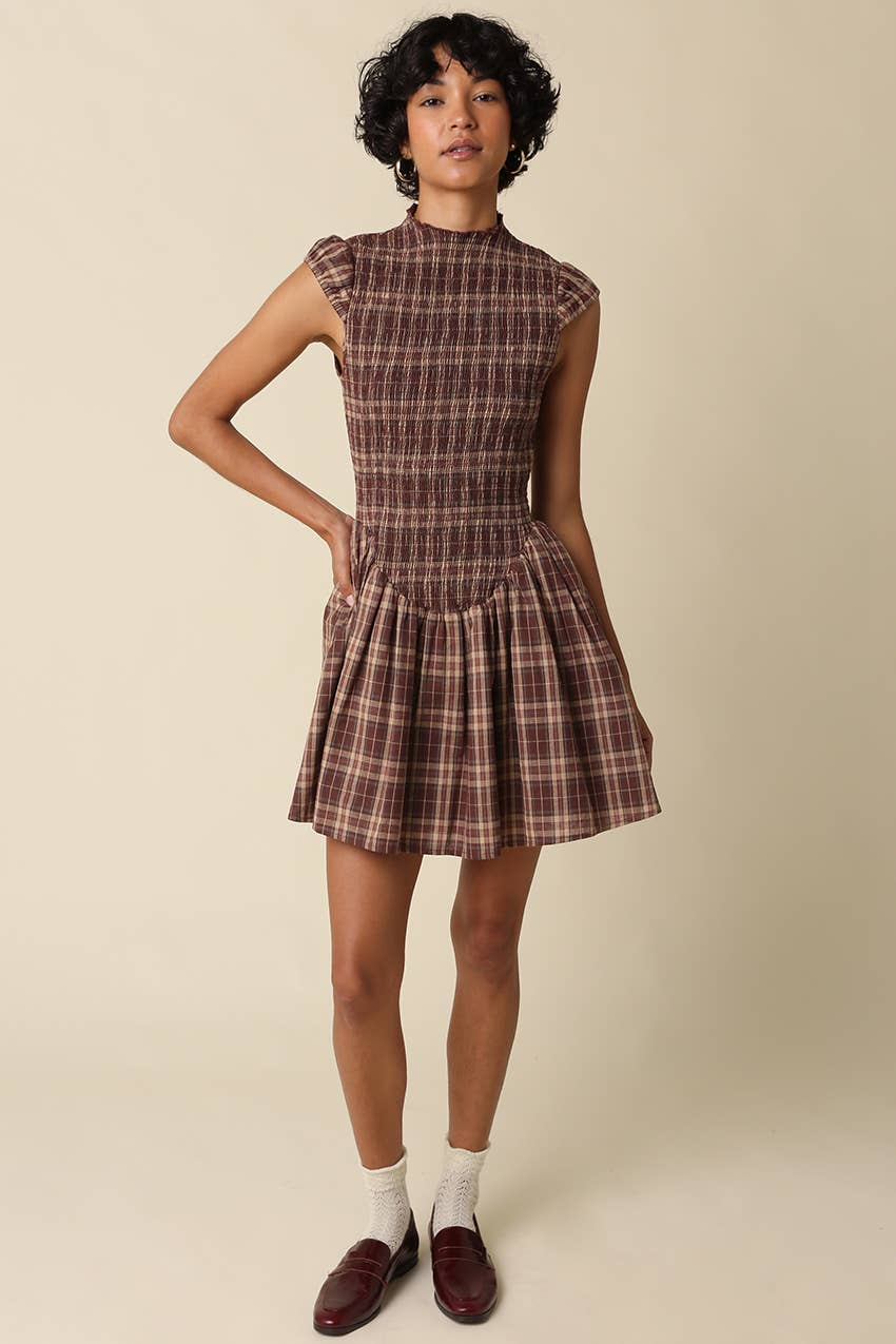Rinsely Plaid Smocked Mini Dress
