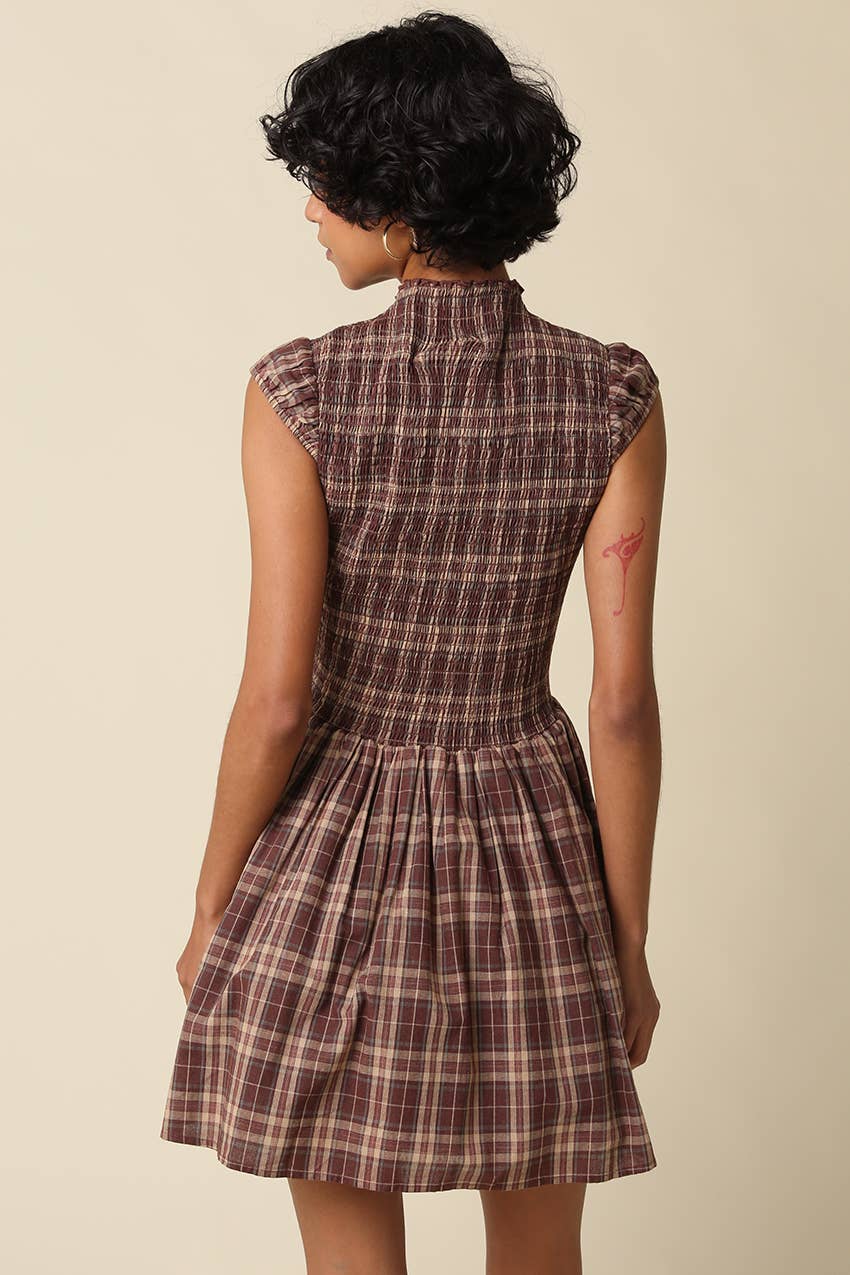 Rinsely Plaid Smocked Mini Dress