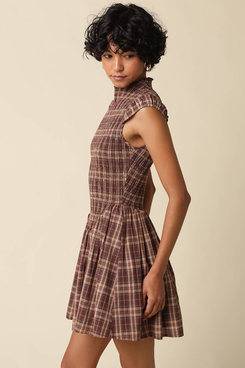 Rinsely Plaid Smocked Mini Dress