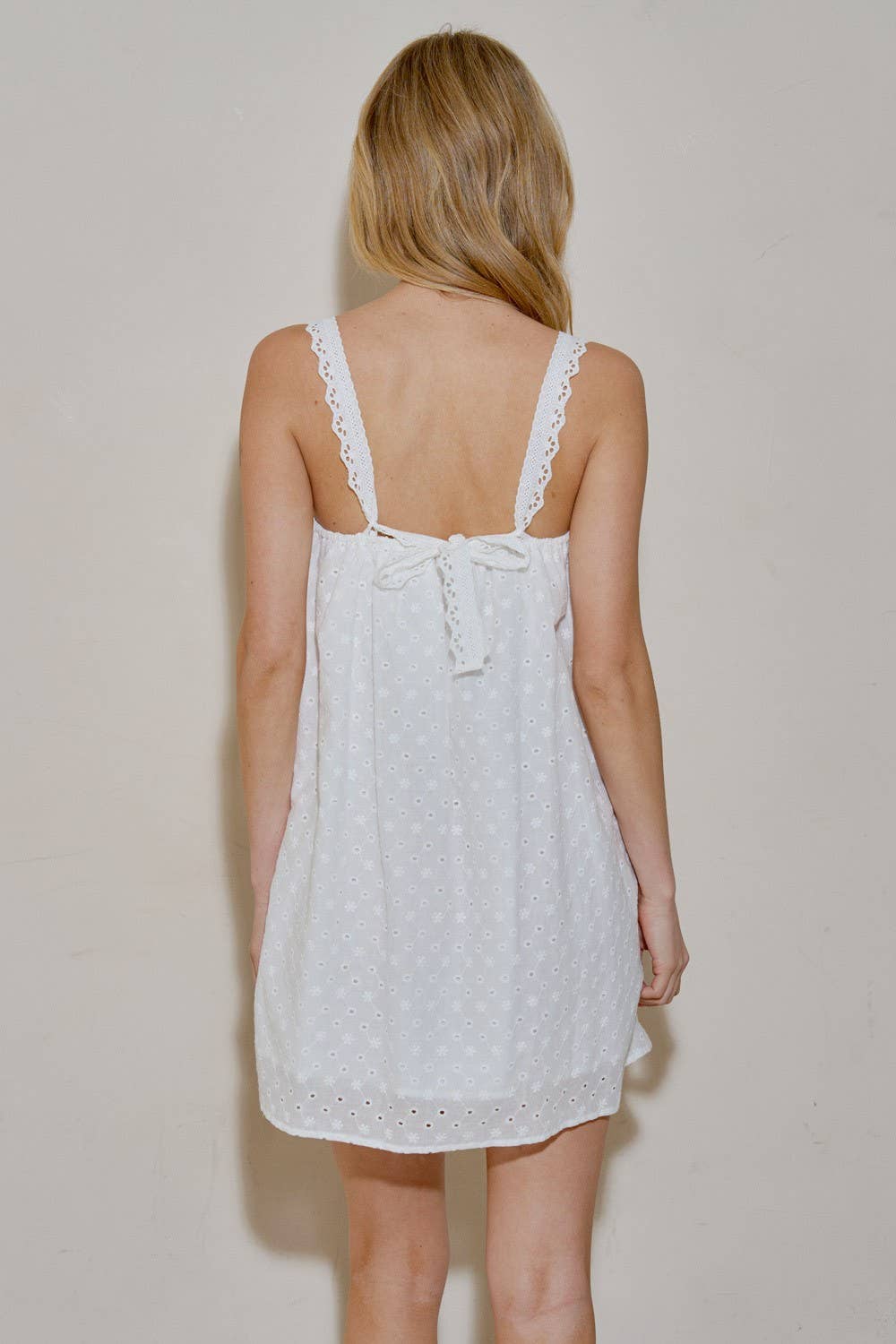 A4513D Woven Embroidery Eyelet Sleeveless Mini Dress