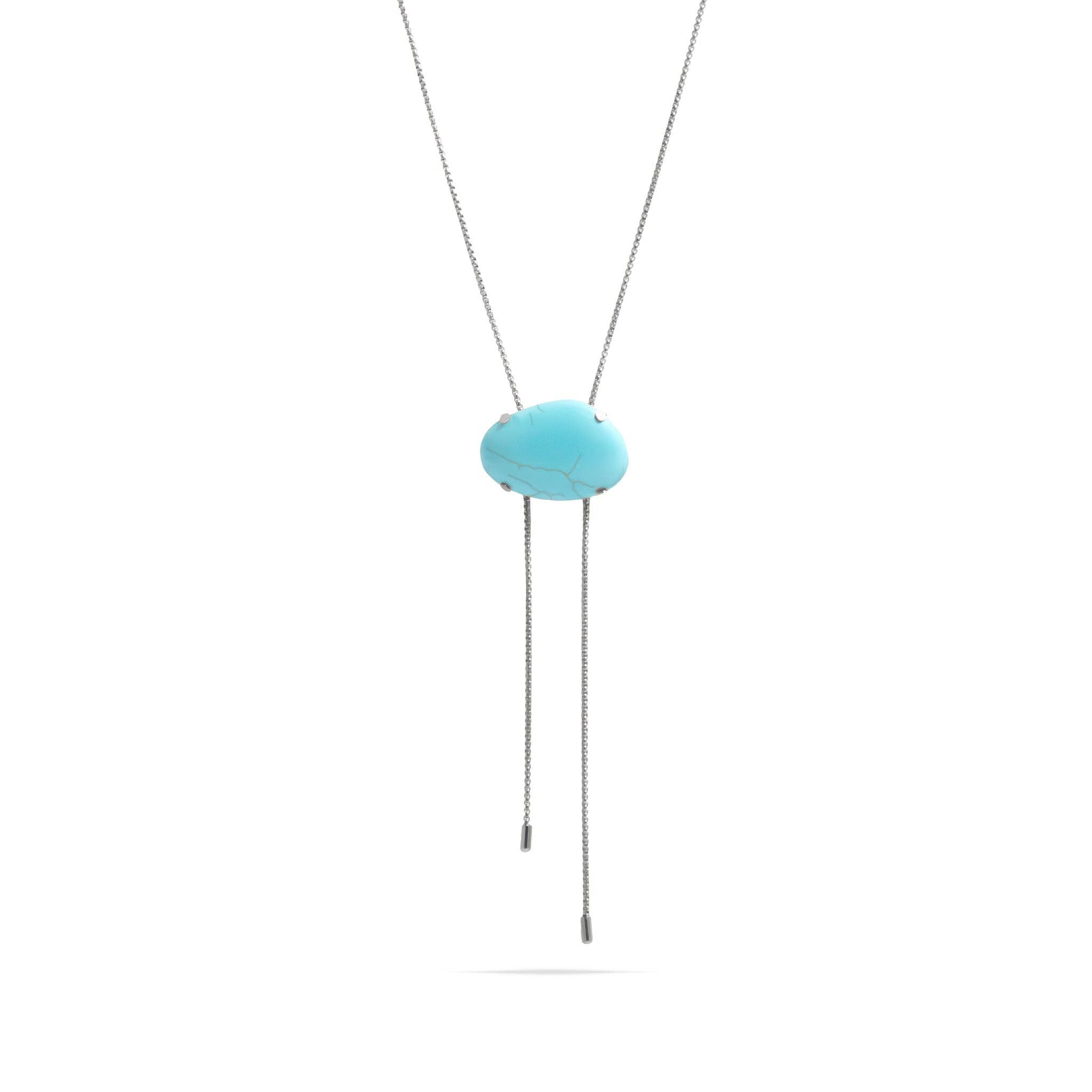18K Gold PVD Stainless Steel Turquoise Charm Bolo Necklace
