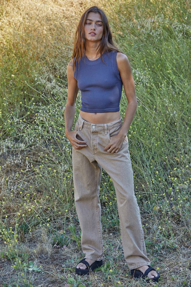 S1106N | Knit Seamless Ribbed Round Neck Sleeveless Top