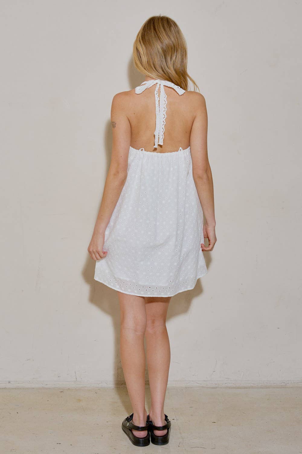 A4513D Woven Embroidery Eyelet Sleeveless Mini Dress